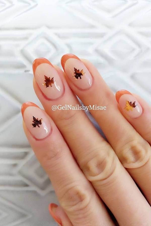 Autumn French Tips with Maple Leaves