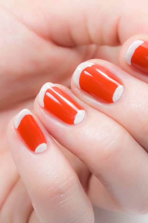 Orange and White Modern French Nails