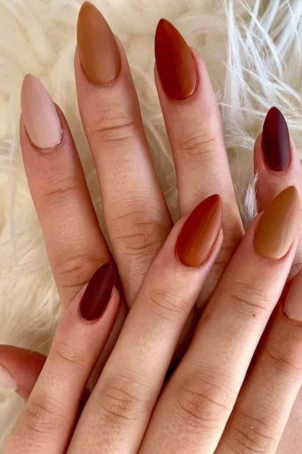 Matte Multicolor Fall Stiletto Nails