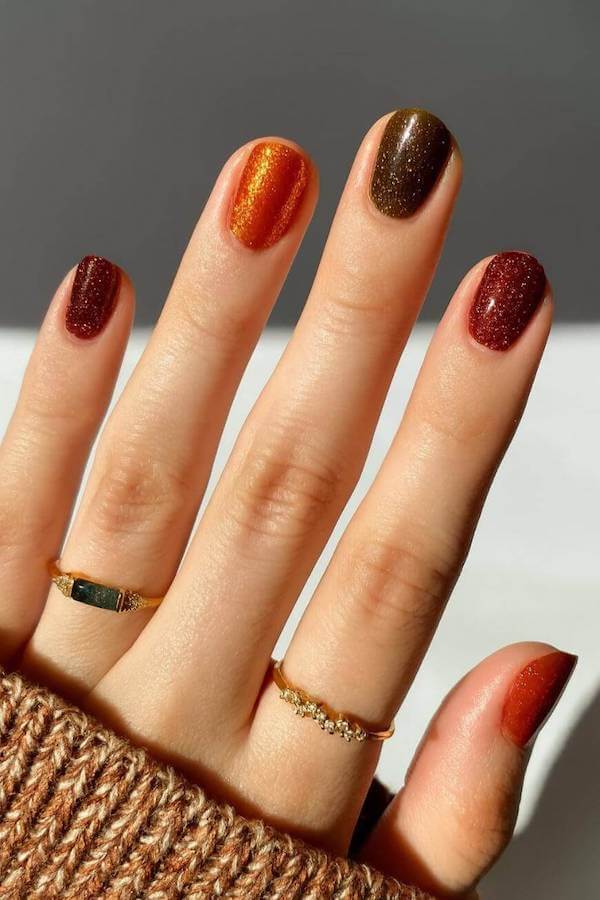 Sparkling Fall Shades Nail Design