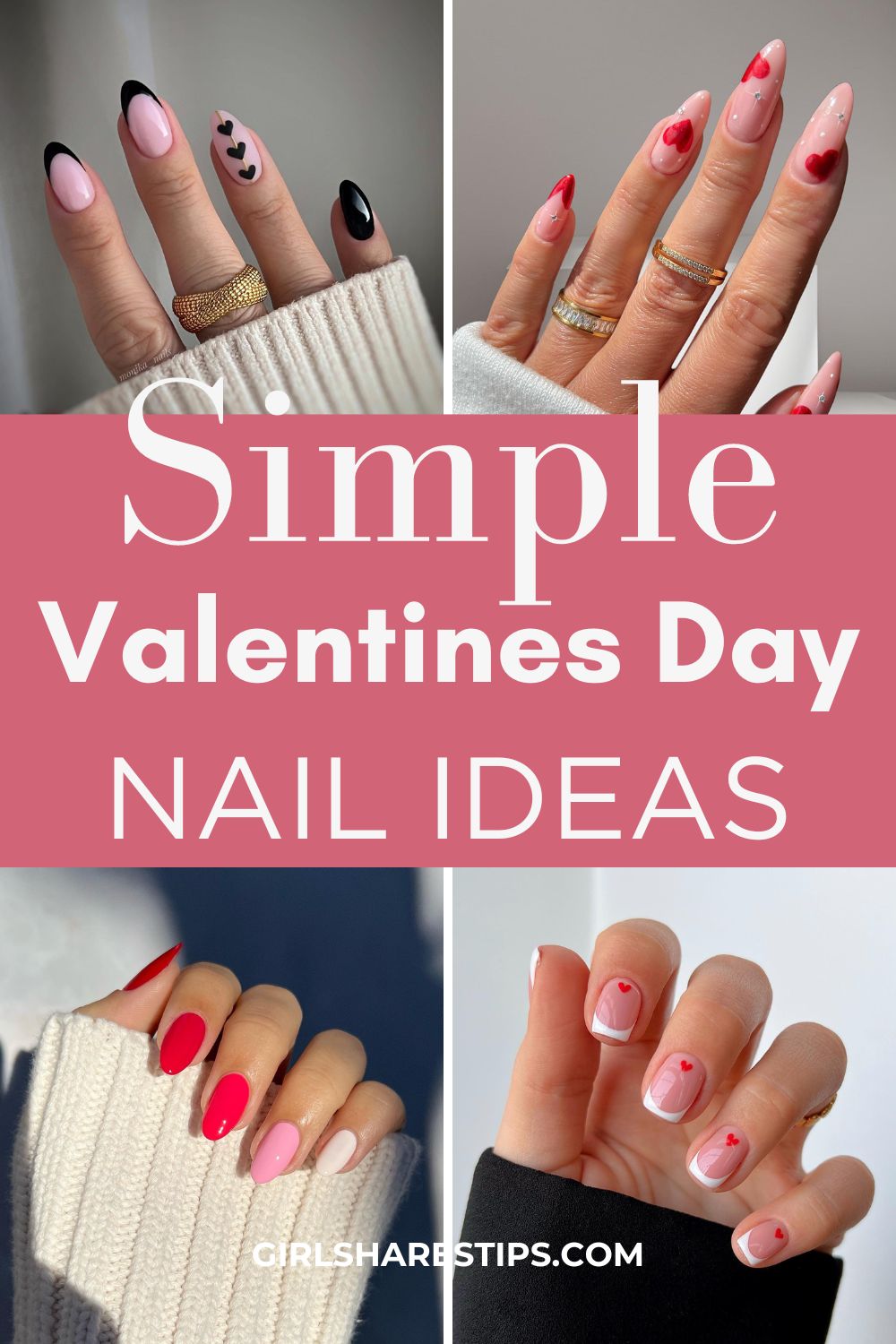 simple Valentines Day nails collage