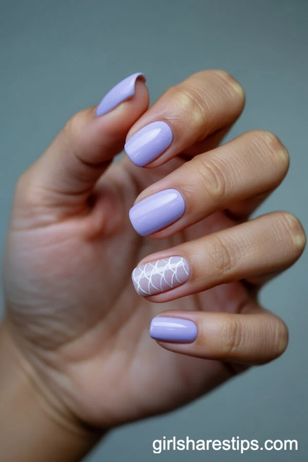 Pale Lavender Ballerina Nails with Subtle Scale Pattern