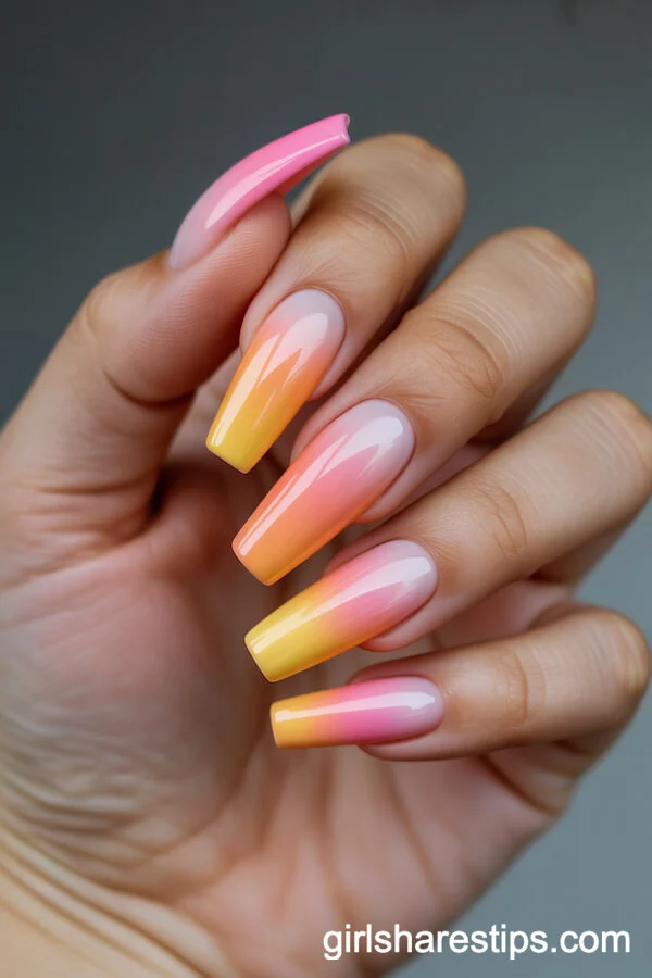 Sunset Ombre Coffin Nails