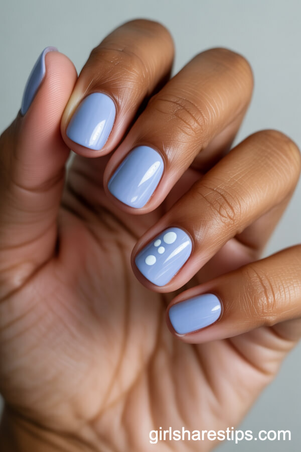 Pastel Blue Short Nails with Simple Bubble Art