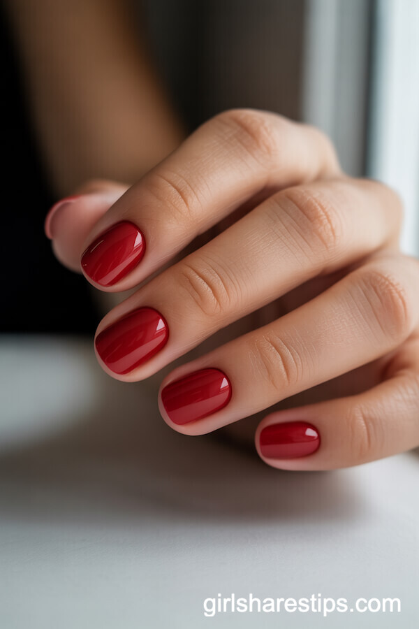 Classic Glossy Red Squoval Nails