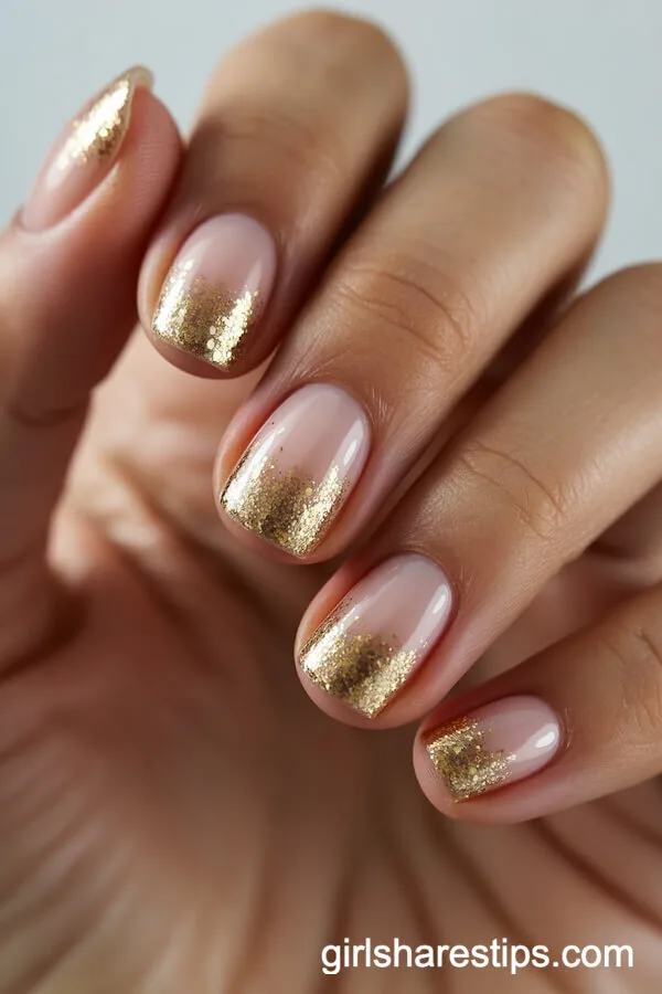Gold Glitter Ombre Nude Nails