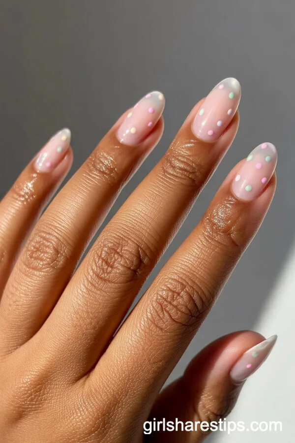 Pastel Pink Confetti Oval Nails