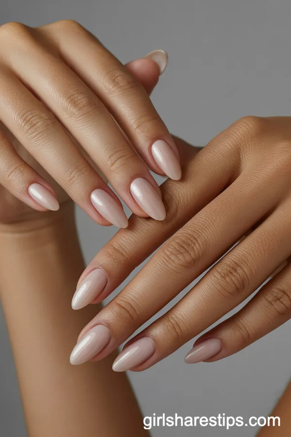 Glossy Classic Nude Almond Nails