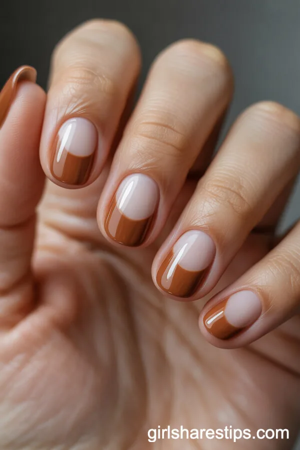 Caramel Half-Moon Round Nails