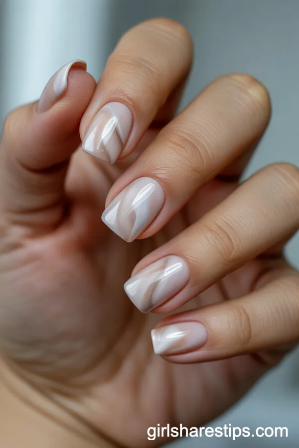 Sandy Beige Marble Square Nails
