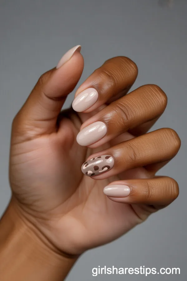 Minimalist Taupe Leopard Accent Nails