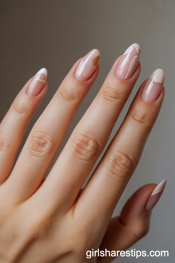 Blush-Pink Geometric Almond Nails