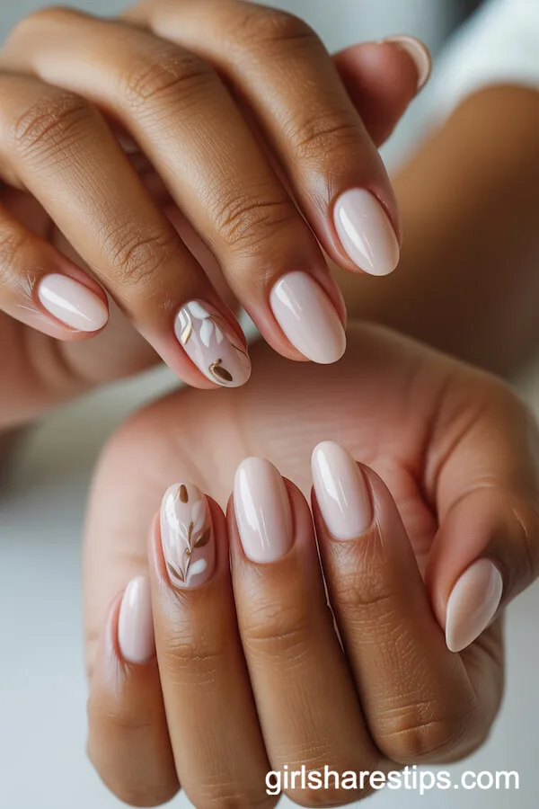 Delicate Floral Accent Almond Nails