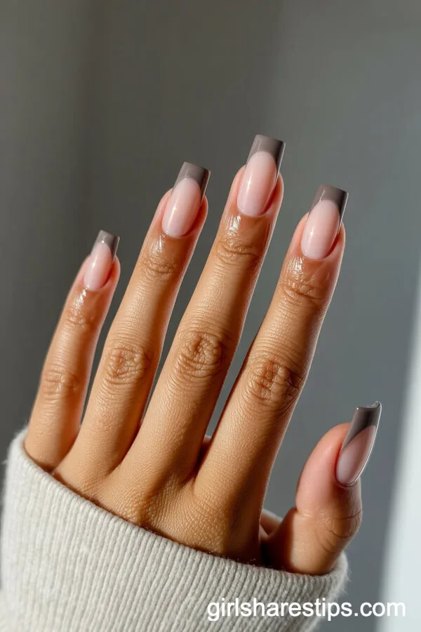 Greige French Tip Square Nails