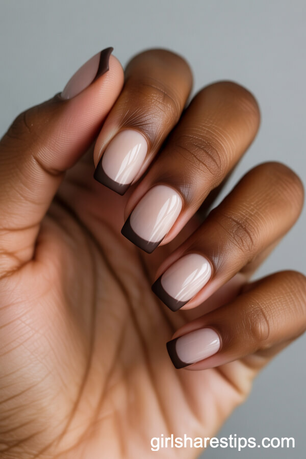 Matte Espresso-Tipped Square Nails