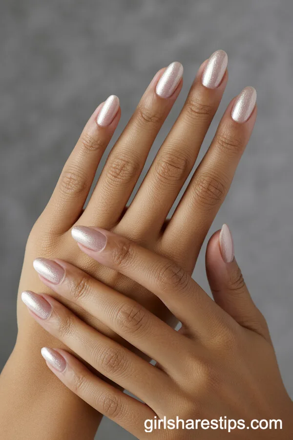 Icy Nude Shimmer Oval Nails