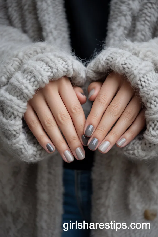 Short Nails in Different Shades of Grey