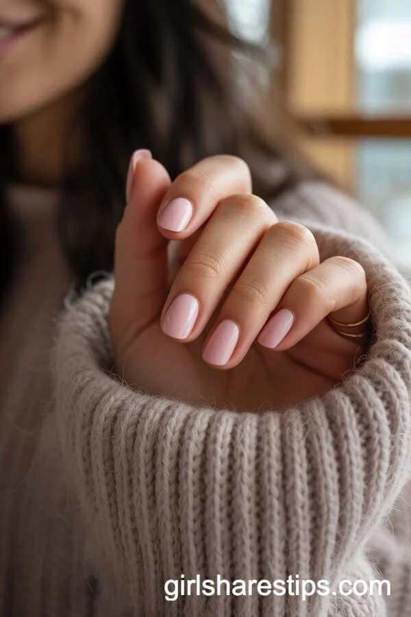 Pastel Pink Short Nails for a Soft Winter Touch