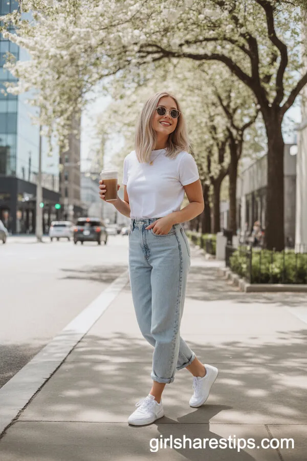 Classic White Tee and Blue Jeans for Effortless Spring Style