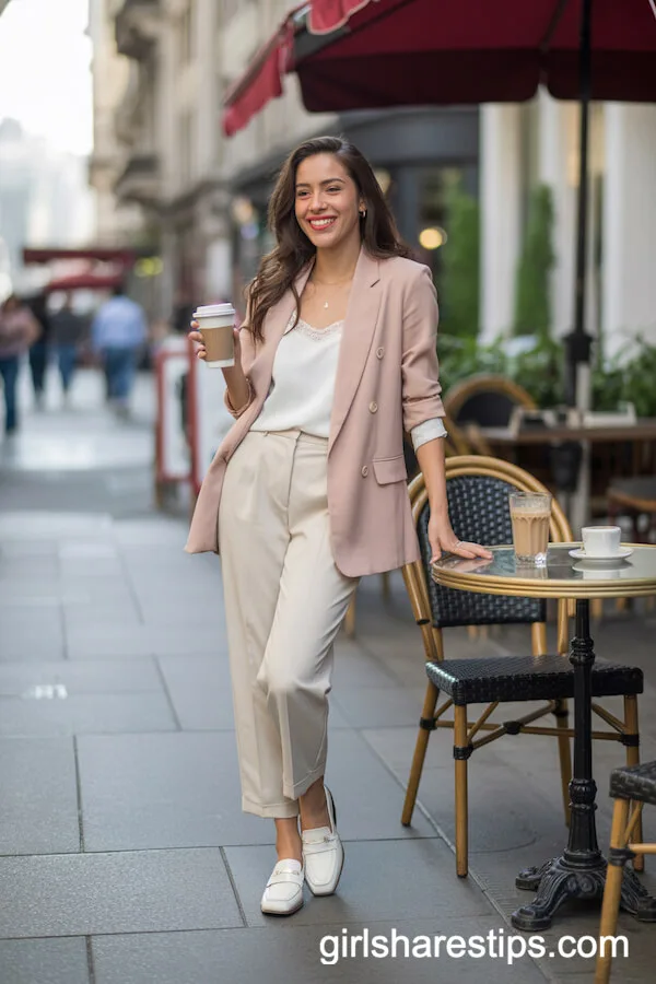 Blush Pink Blazer and Cropped Trousers