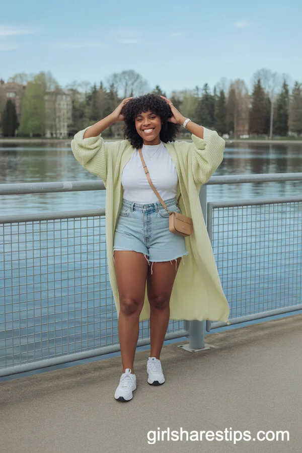 Sunny Cardigan and Denim Shorts for Lakeside Walks