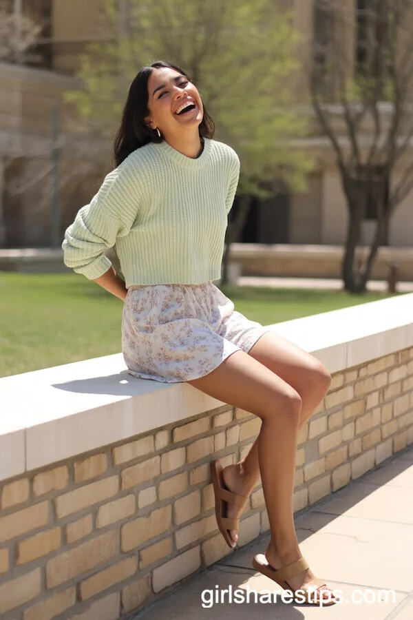 Lightweight Sweater and Floral Shorts for Sunny Spring Laughter
