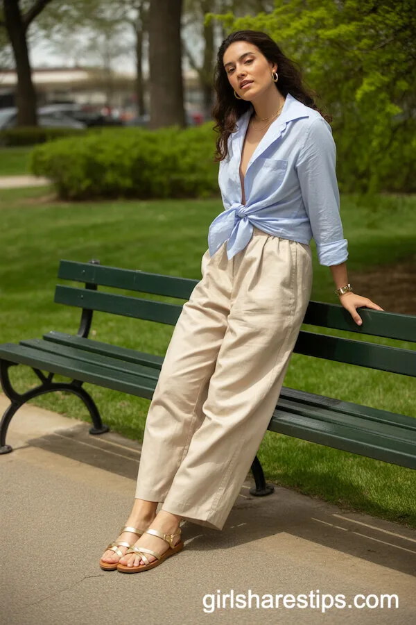 Relaxed Linen Pants Tied Shirt for Parkside Ease