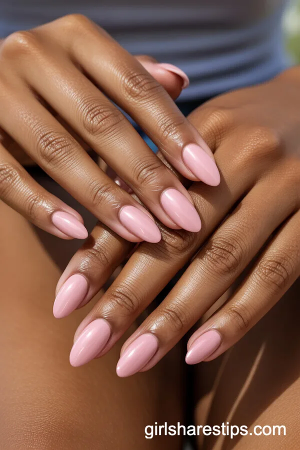 Glossy Baby Pink Almond Nails