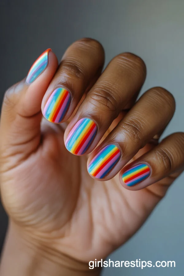 Bold Rainbow Stripe Rounded Nails