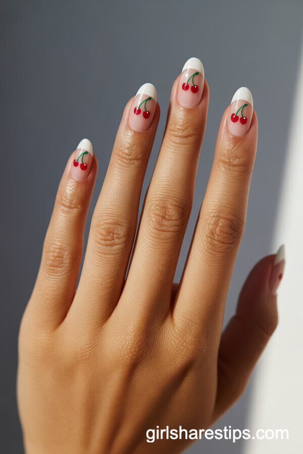 Cherry Dot Short Oval Nails