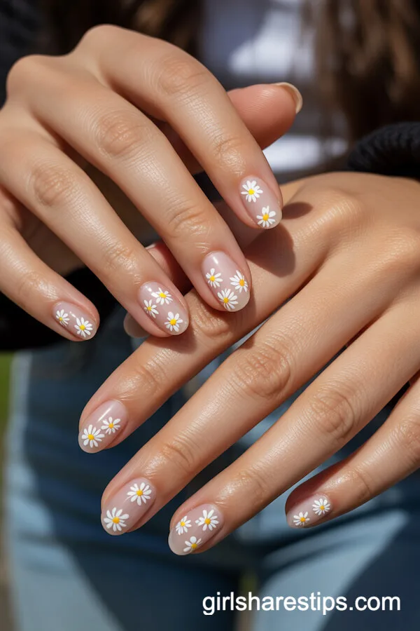 Daisy Floral Oval Nails