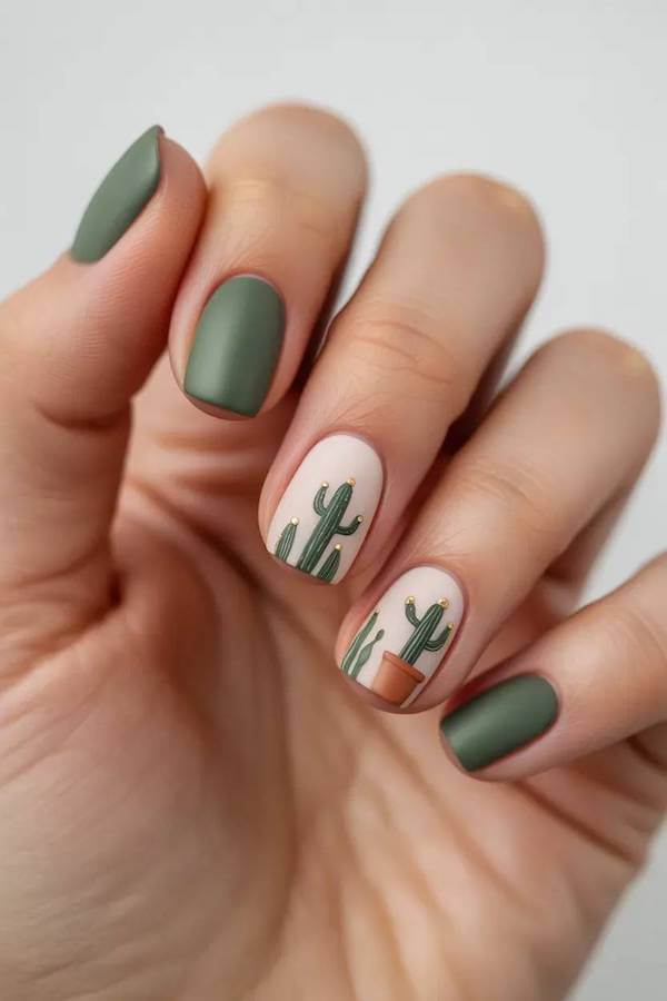Matte Cactus Nail Art