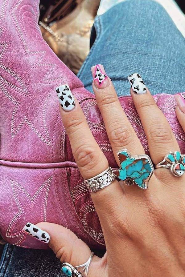 Classic Black and White Cow Print Nails