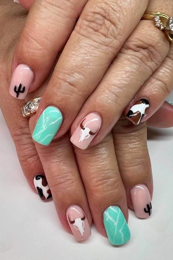 Turquoise and Bull Skull Nails