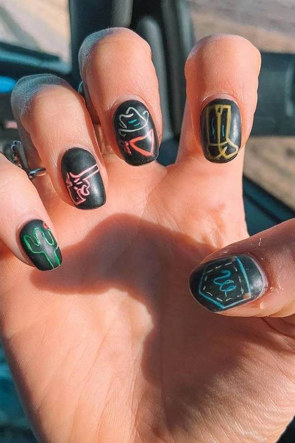 Neon Western Nail Art