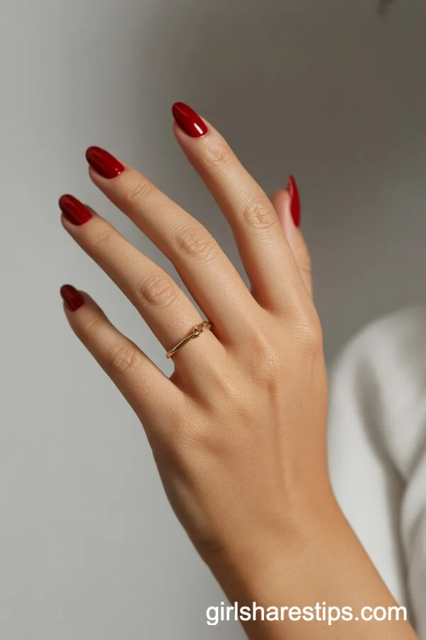 Classic Glossy Red Almond Nails for Winter