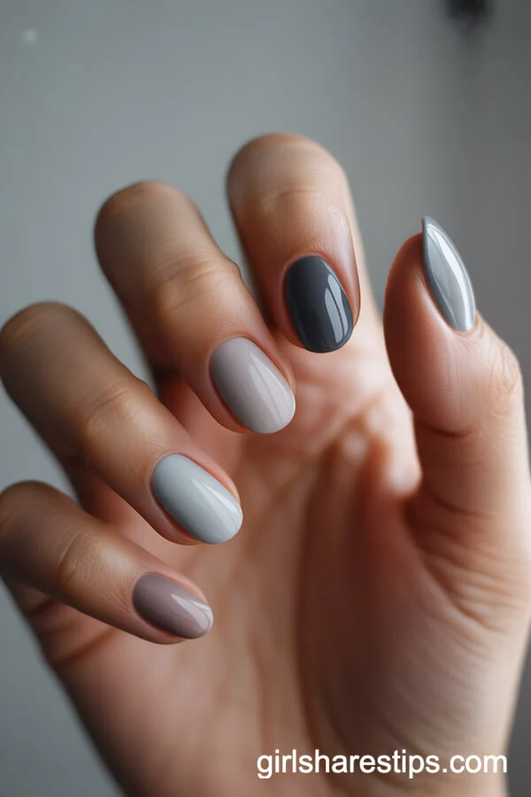 Gradient Gray Round Nails for a Modern Winter Look