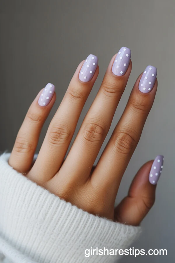 Soft Lavender Polka Dot Squoval Nails