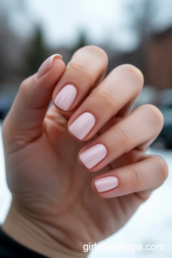 Pale Pink Short Square Nails: Simple Winter Chic