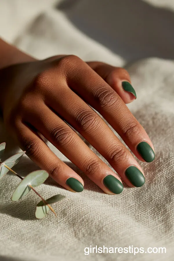 Matte Forest Green Round Nails: Cozy Winter Style