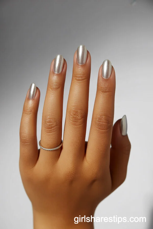 Reflective Silver Metallic Oval Nails