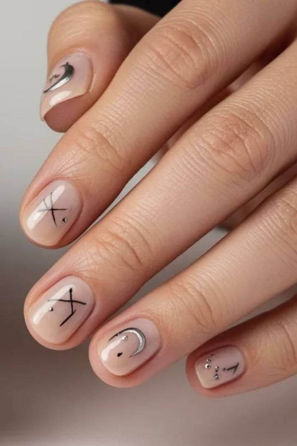 Simple Witchy Symbol Nails