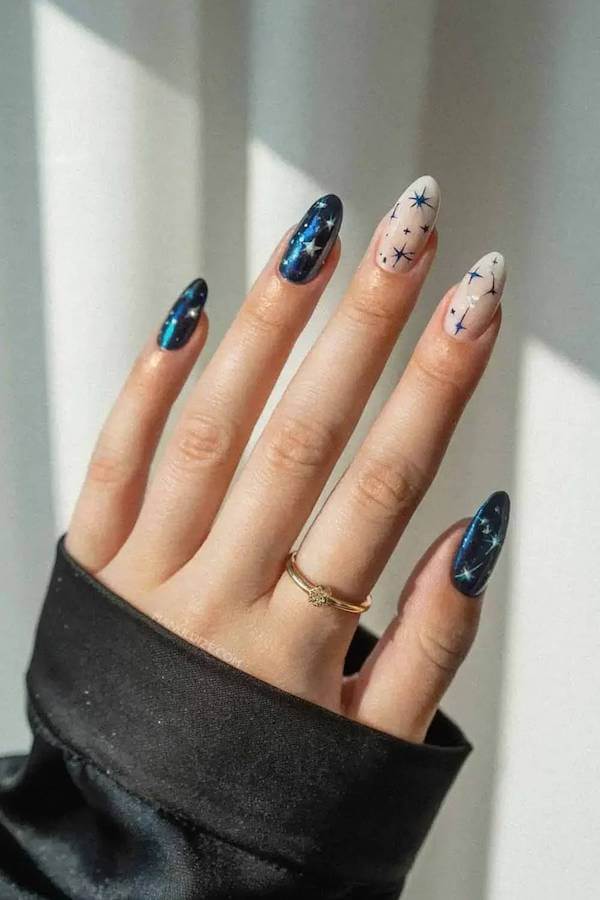 Midnight Blue Starry Witch Nails