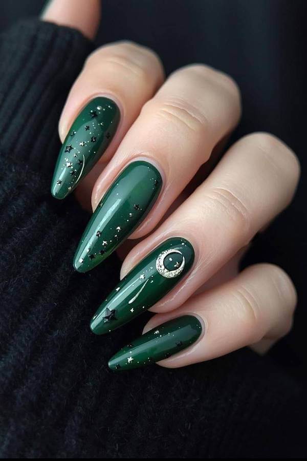 Emerald Green Witchy Night Nails