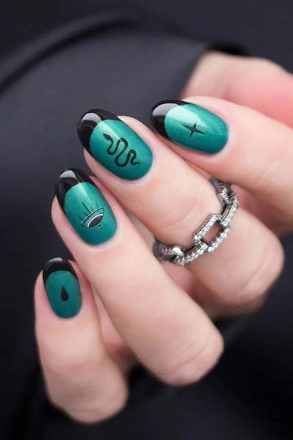 Green Witchy French Tip Nails