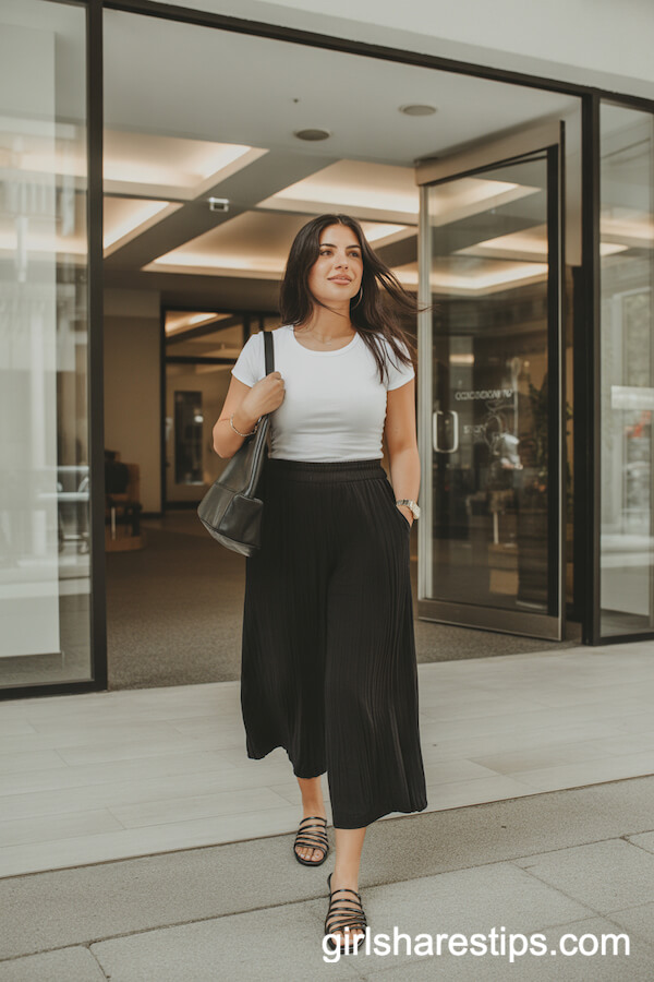 Black Culottes and White Tee Business Casual Idea