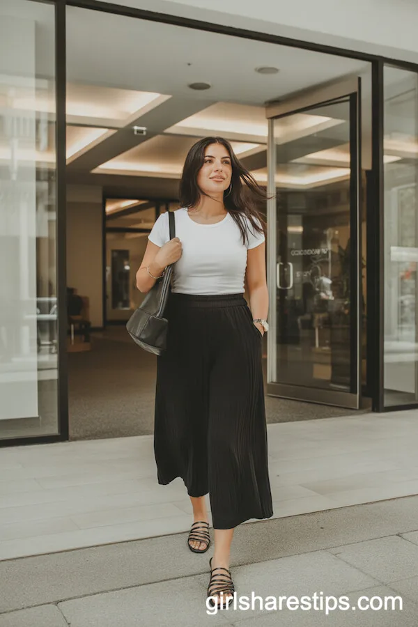 Black Culottes and White Tee Business Casual Idea