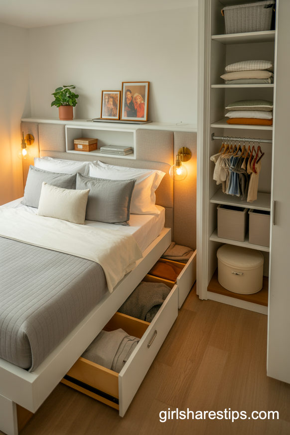 Compact Bedroom With Clever Hidden Storage Solutions