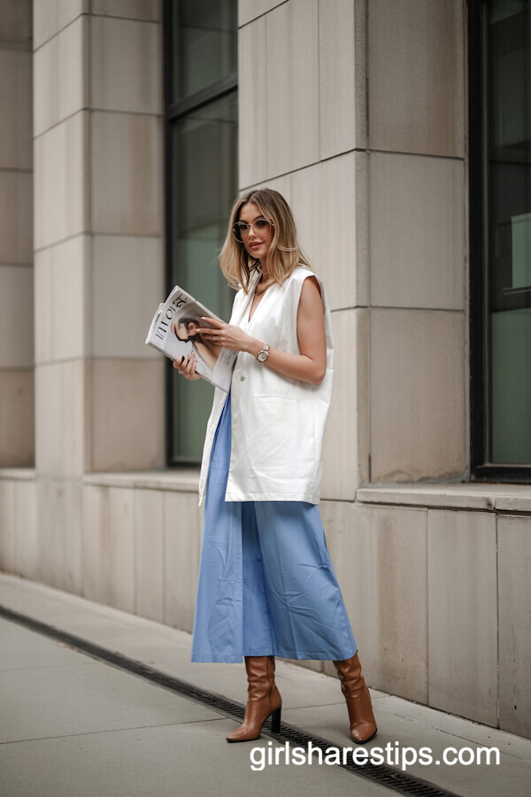 Vest Top & Blue Midi Skirt