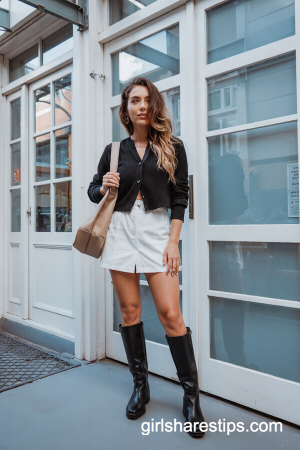 Cardigan & White Mini Skirt